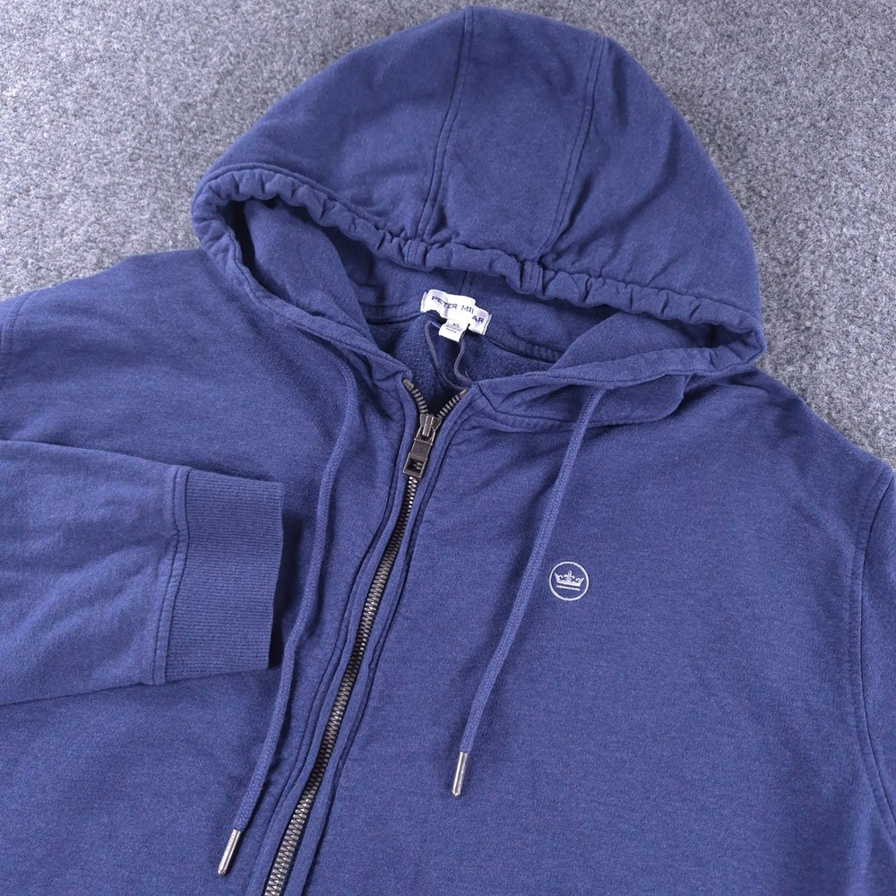 Peter Millar Mens XL Navy Blue Full Zip Hoodie Cotton Modal Crown Logo MA23K46